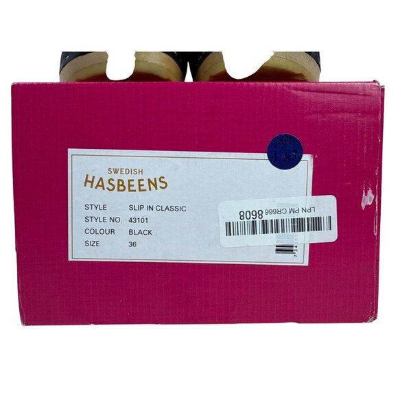 Swedish Hasbeens Women's Husband Black Leather Wooden Sole Clogs SZ EU 36 , US 6 - Picture 13 of 14